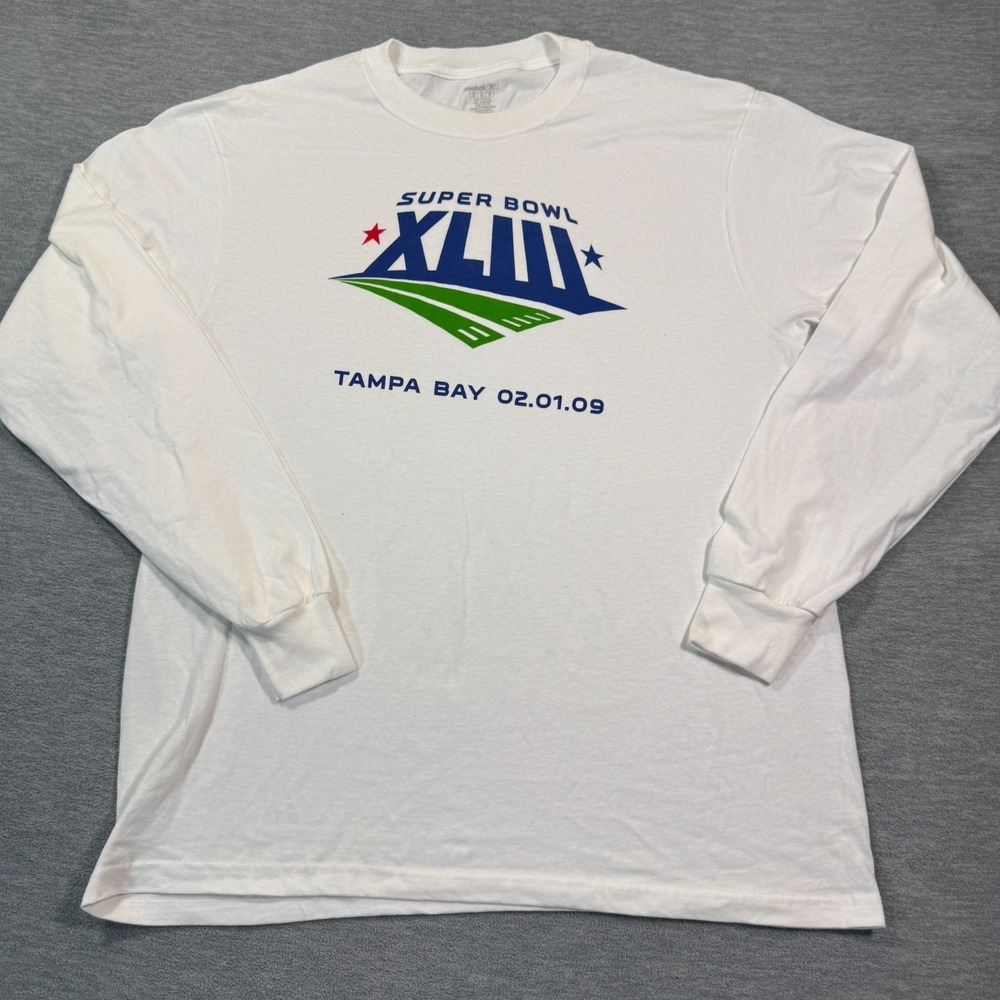 Reebok Shirt Men Medium White Super Bowl XLIII‎ Tampa Bay 2009 NFL Graphic Tee